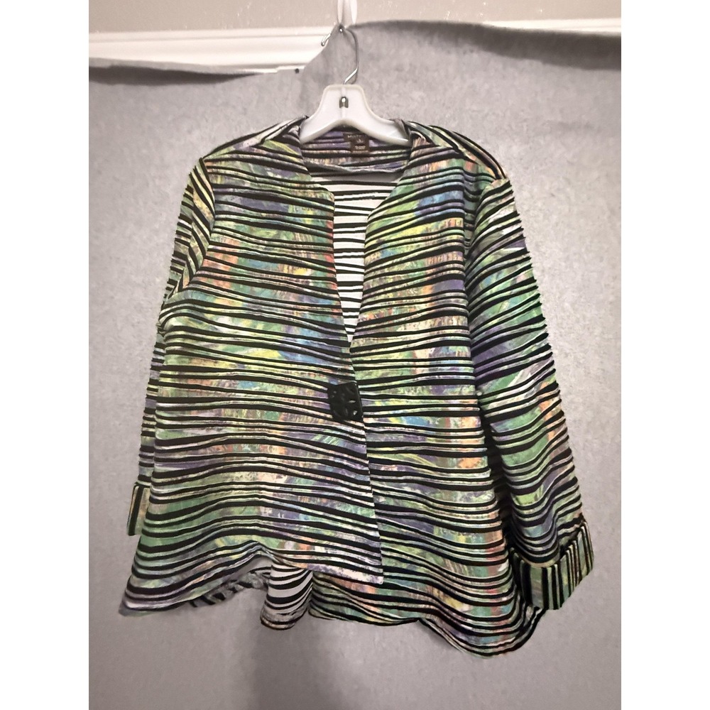 Multiples Jacket Womens Large Multicolor Stripe Knit Snap Front Abstract Art